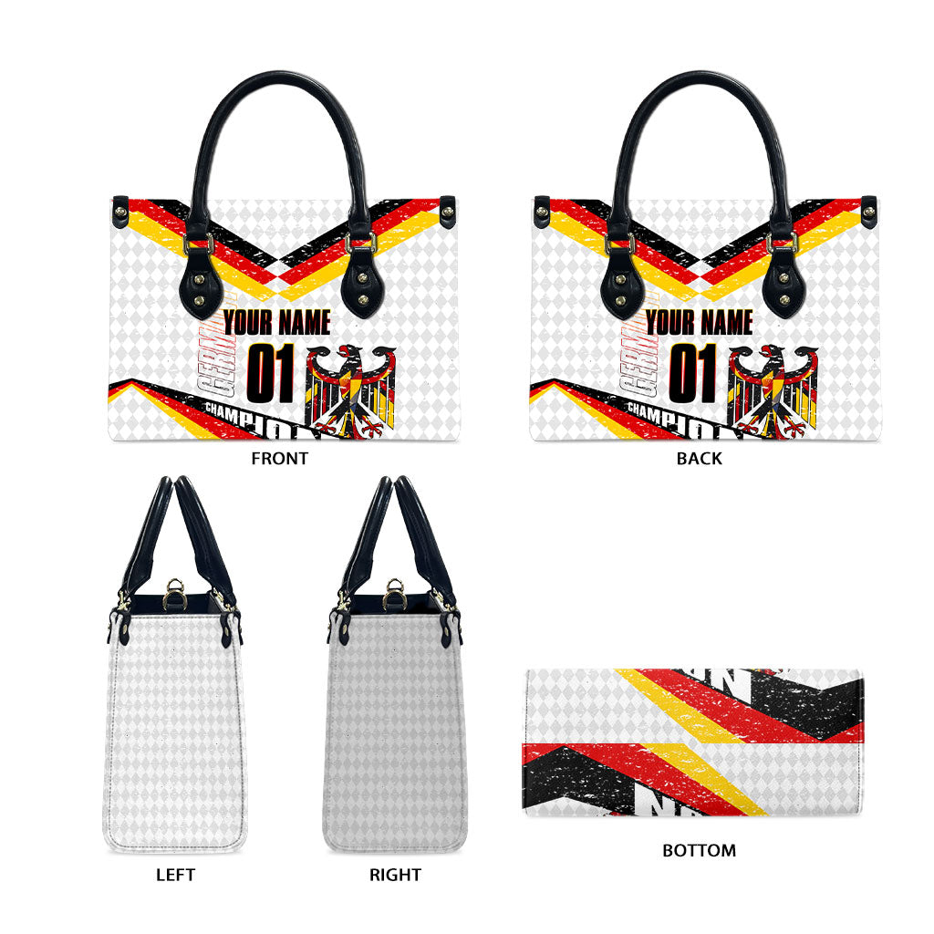 Personalized Germany Football Bear Mascot Leather Bag Germany Flag Eagle Shield Distressed Comic Art