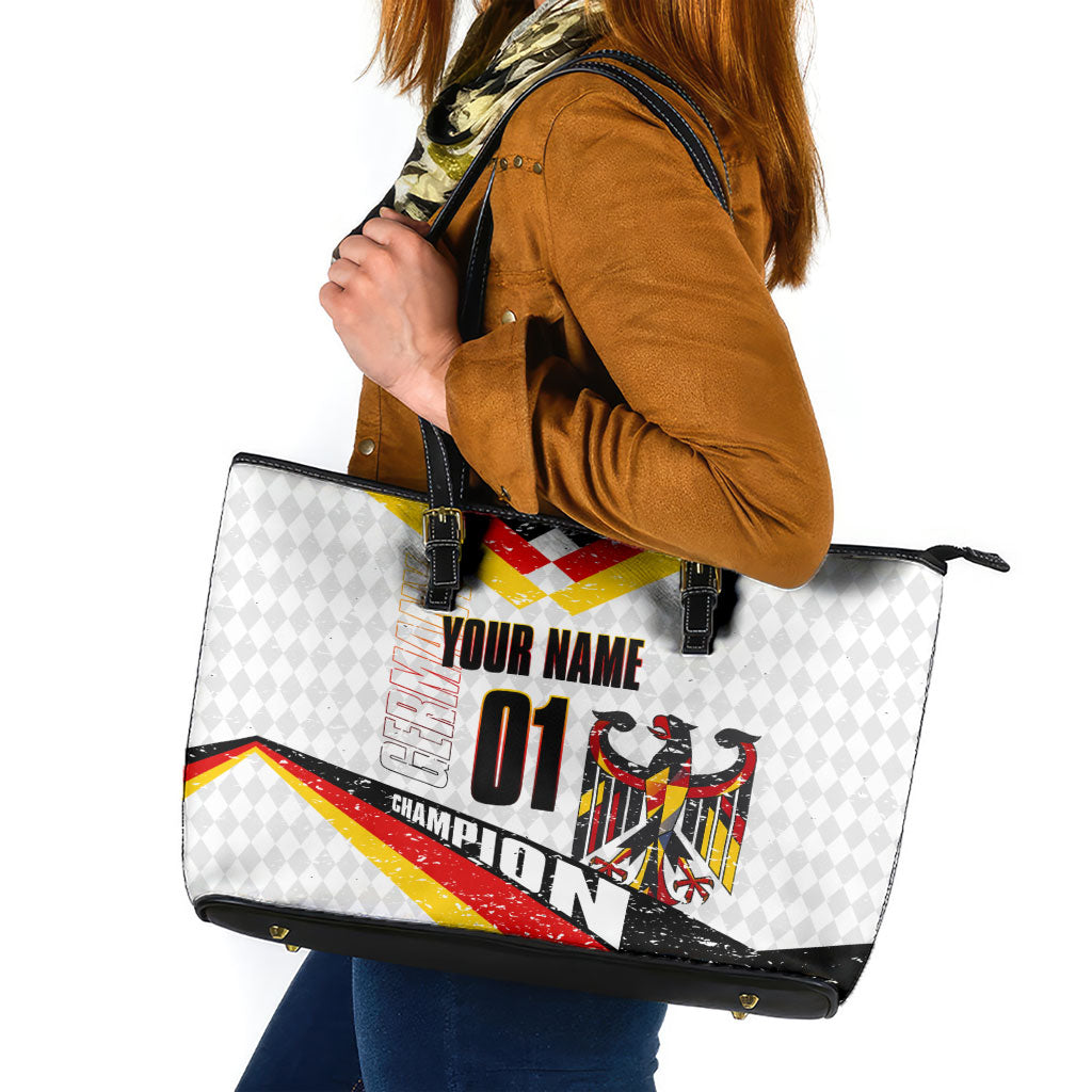Personalized Germany Football Bear Mascot Leather Tote Bag Germany Flag Eagle Shield Distressed Comic Art