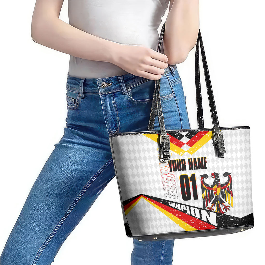 Personalized Germany Football Bear Mascot Leather Tote Bag Germany Flag Eagle Shield Distressed Comic Art