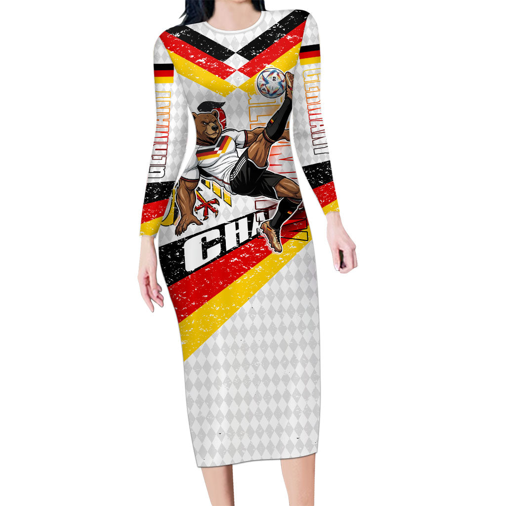 Personalized Germany Football Bear Mascot Long Sleeve Bodycon Dress Germany Flag Eagle Shield Distressed Comic Art