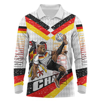 Personalized Germany Football Bear Mascot Long Sleeve Polo Shirt Germany Flag Eagle Shield Distressed Comic Art