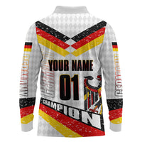 Personalized Germany Football Bear Mascot Long Sleeve Polo Shirt Germany Flag Eagle Shield Distressed Comic Art