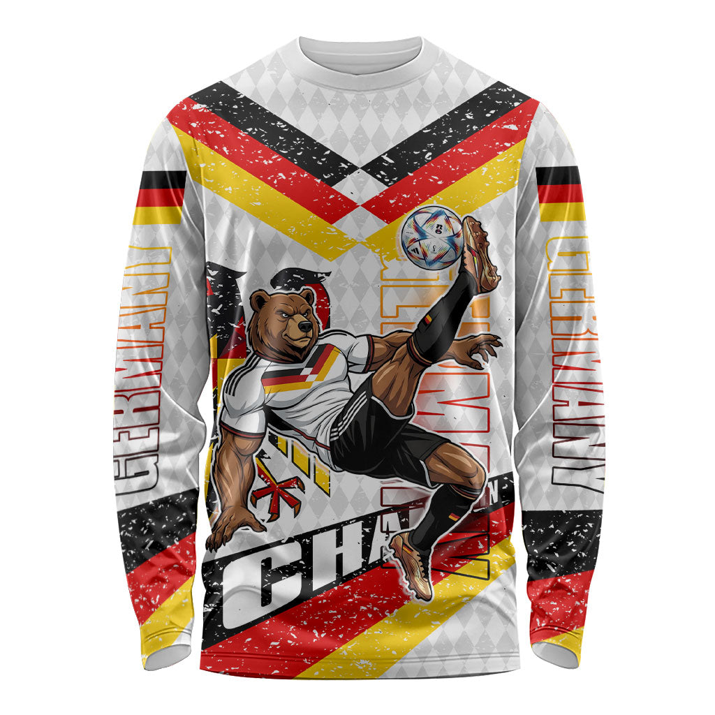 Personalized Germany Football Bear Mascot Long Sleeve Shirt Germany Flag Eagle Shield Distressed Comic Art