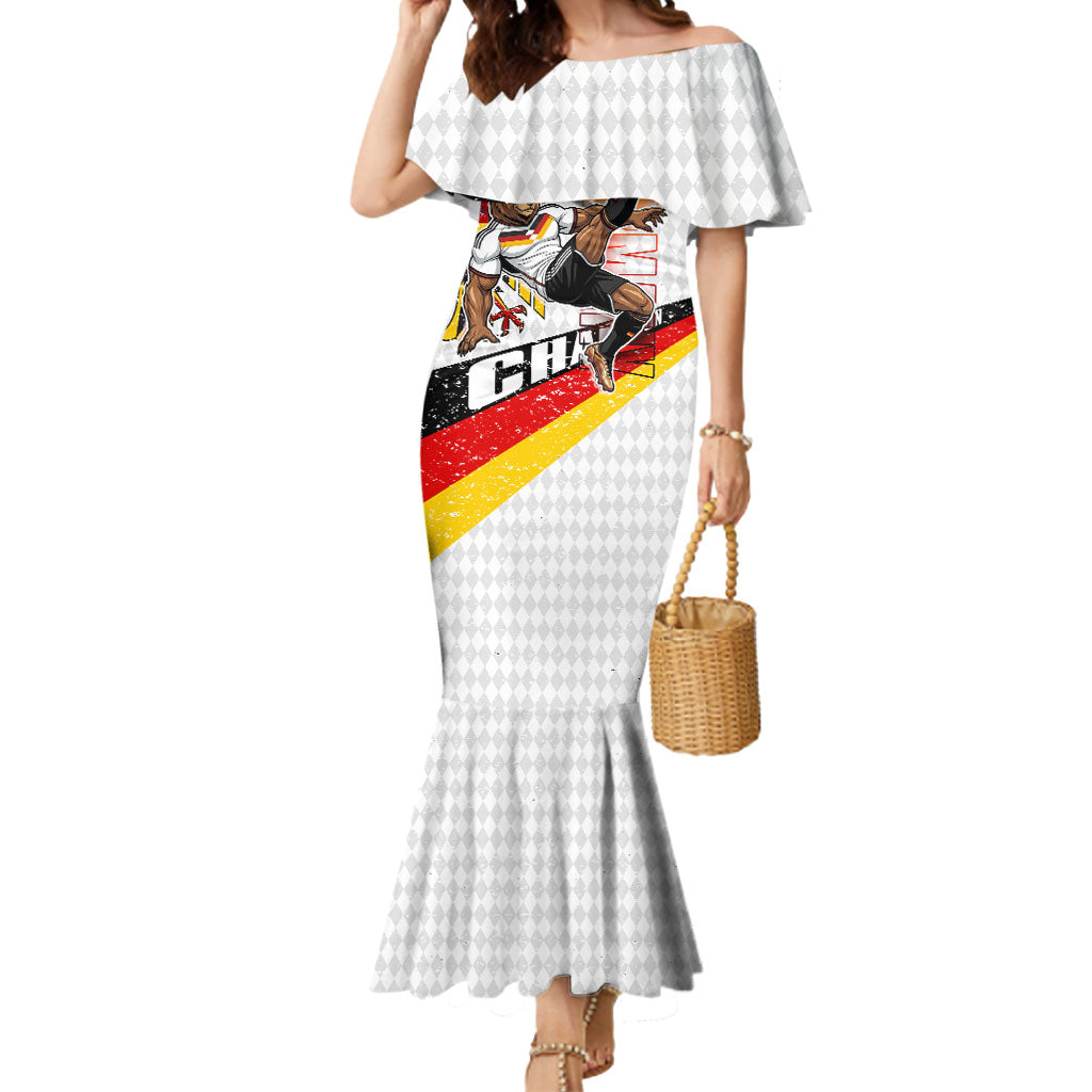 Personalized Germany Football Bear Mascot Mermaid Dress Germany Flag Eagle Shield Distressed Comic Art