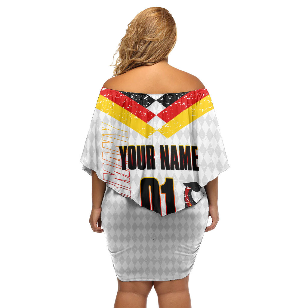 Personalized Germany Football Bear Mascot Off Shoulder Short Dress Germany Flag Eagle Shield Distressed Comic Art