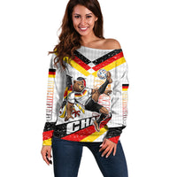 Personalized Germany Football Bear Mascot Off Shoulder Sweater Germany Flag Eagle Shield Distressed Comic Art