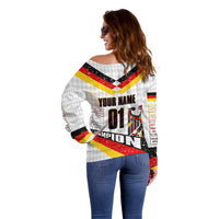 Personalized Germany Football Bear Mascot Off Shoulder Sweater Germany Flag Eagle Shield Distressed Comic Art