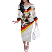 Personalized Germany Football Bear Mascot Off The Shoulder Long Sleeve Dress Germany Flag Eagle Shield Distressed Comic Art
