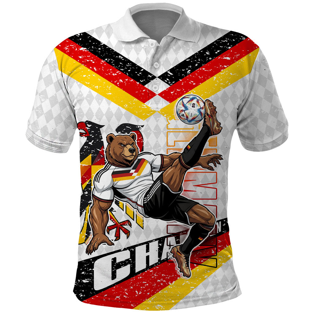 Personalized Germany Football Bear Mascot Polo Shirt Germany Flag Eagle Shield Distressed Comic Art
