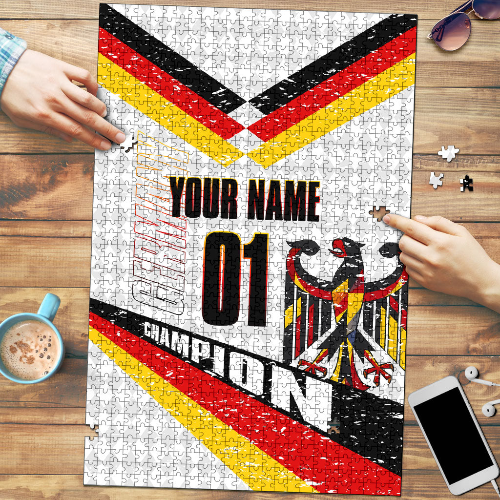 Personalized Germany Football Bear Mascot Puzzle Germany Flag Eagle Shield Distressed Comic Art