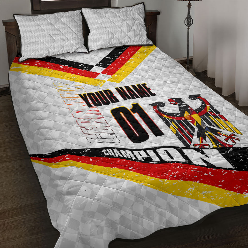 Personalized Germany Football Bear Mascot Quilt Bed Set Germany Flag Eagle Shield Distressed Comic Art