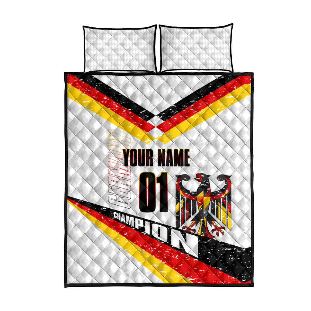 Personalized Germany Football Bear Mascot Quilt Bed Set Germany Flag Eagle Shield Distressed Comic Art