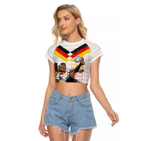 Personalized Germany Football Bear Mascot Raglan Cropped T Shirt Germany Flag Eagle Shield Distressed Comic Art