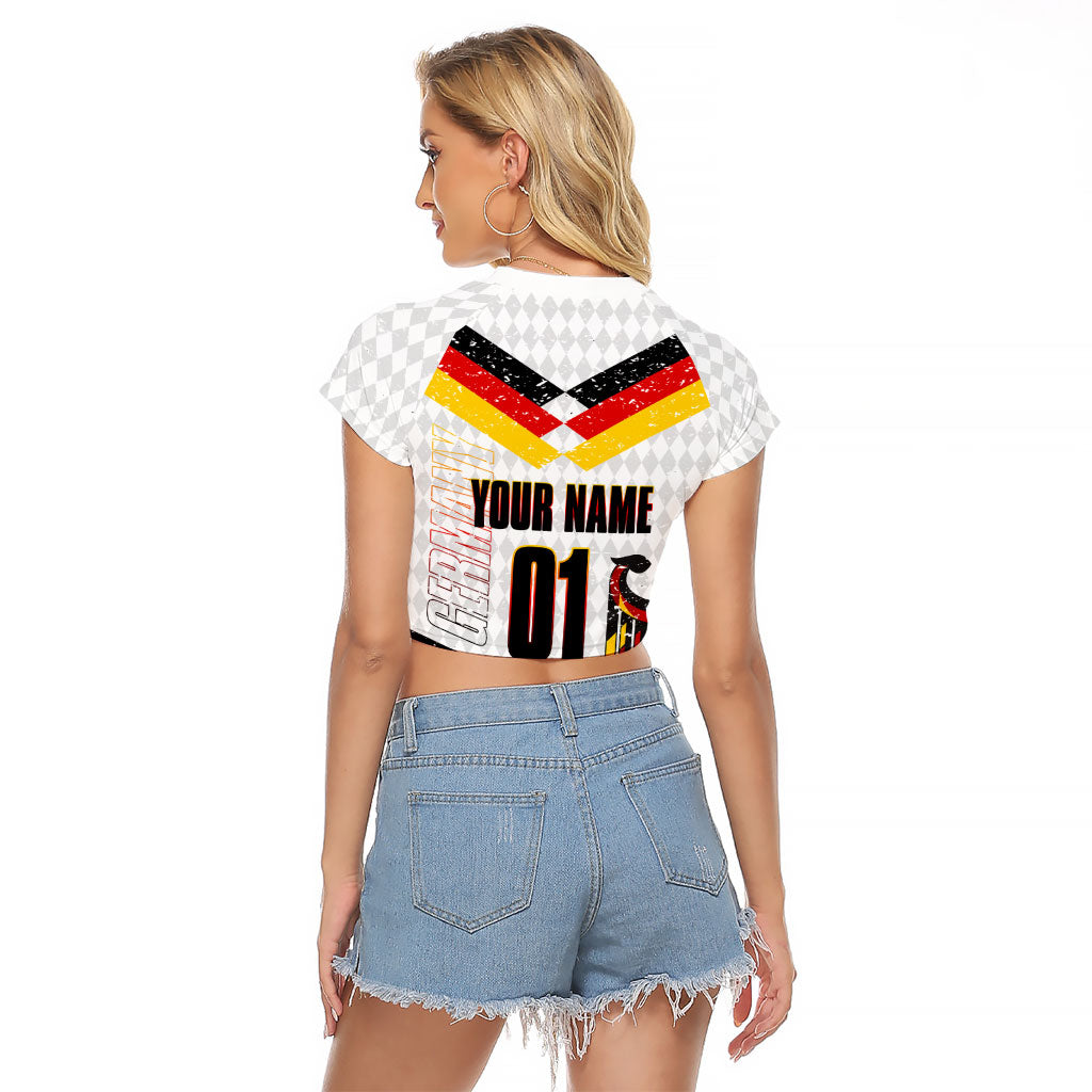 Personalized Germany Football Bear Mascot Raglan Cropped T Shirt Germany Flag Eagle Shield Distressed Comic Art