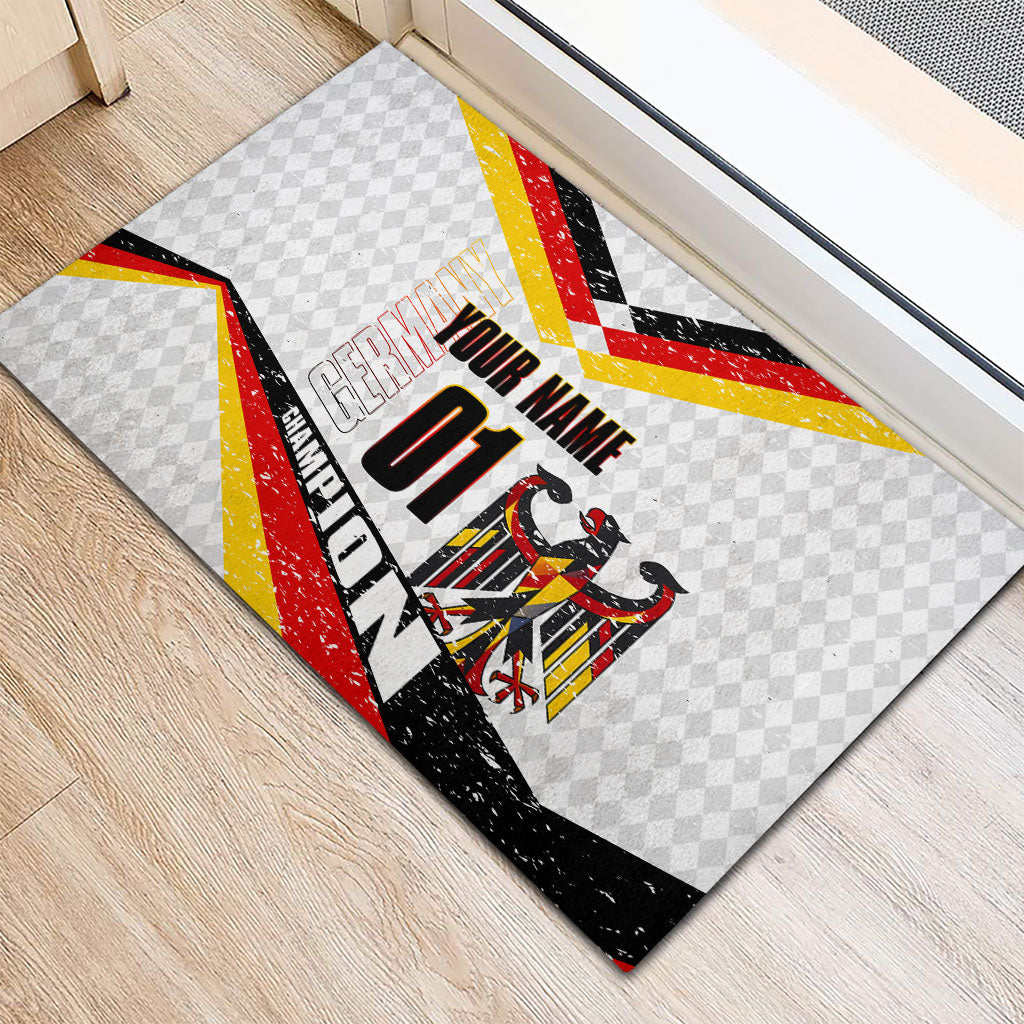 Personalized Germany Football Bear Mascot Rubber Doormat Germany Flag Eagle Shield Distressed Comic Art