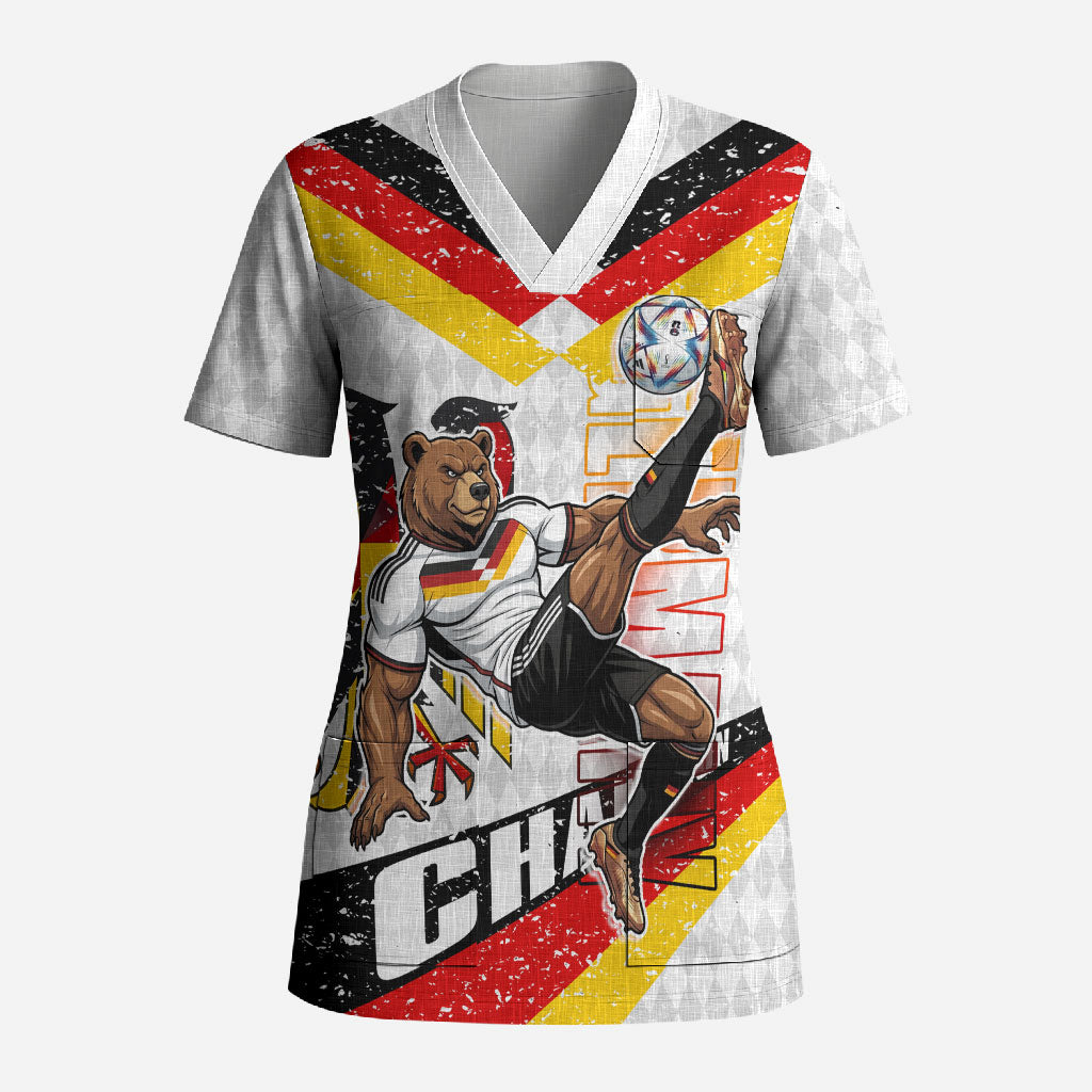 Personalized Germany Football Bear Mascot Scrub Top Germany Flag Eagle Shield Distressed Comic Art