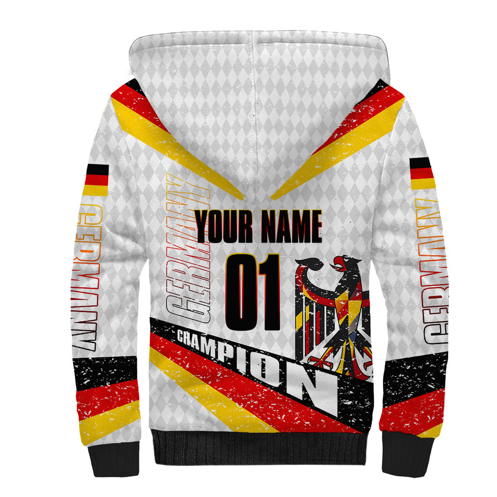 Personalized Germany Football Bear Mascot Sherpa Hoodie Germany Flag Eagle Shield Distressed Comic Art