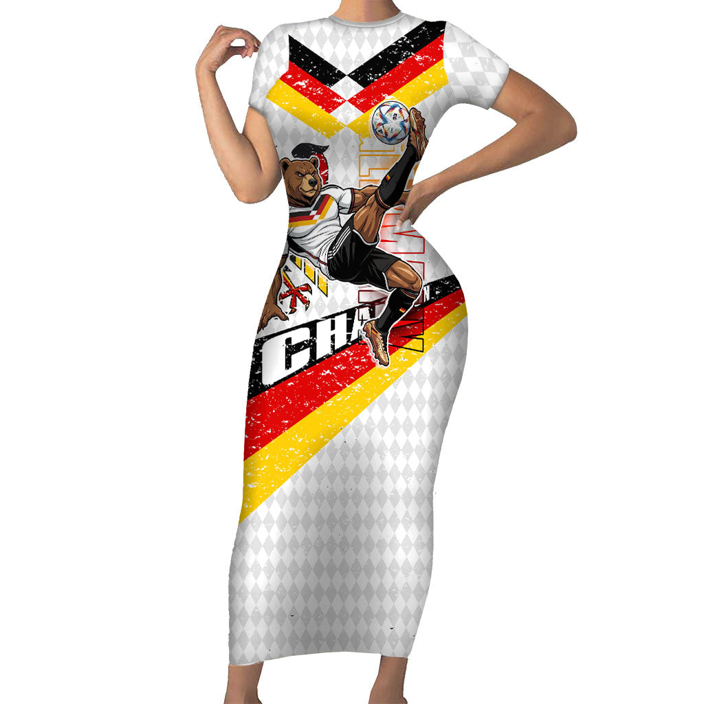 Personalized Germany Football Bear Mascot Short Sleeve Bodycon Dress Germany Flag Eagle Shield Distressed Comic Art