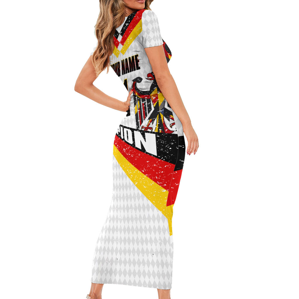 Personalized Germany Football Bear Mascot Short Sleeve Bodycon Dress Germany Flag Eagle Shield Distressed Comic Art