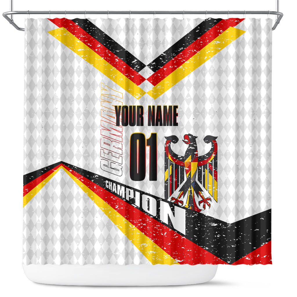 Personalized Germany Football Bear Mascot Shower Curtain Germany Flag Eagle Shield Distressed Comic Art