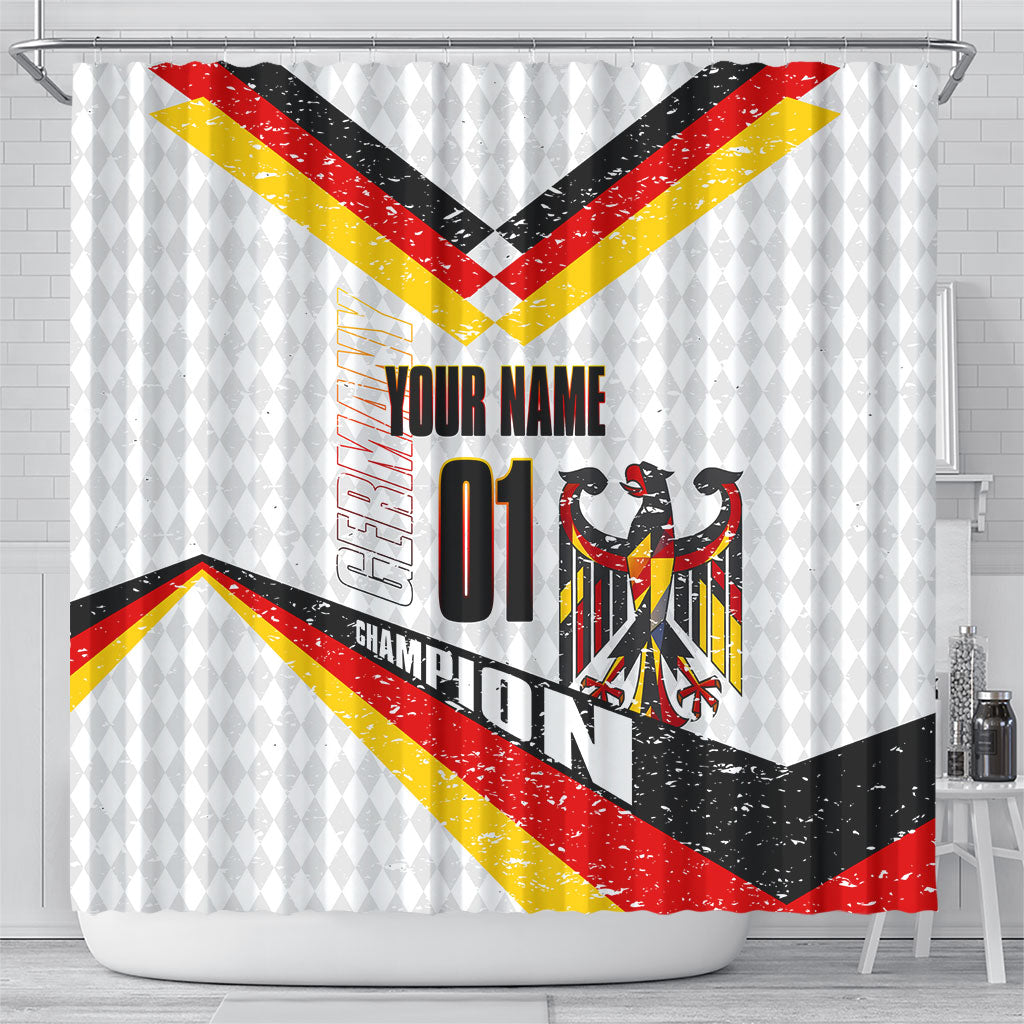 Personalized Germany Football Bear Mascot Shower Curtain Germany Flag Eagle Shield Distressed Comic Art