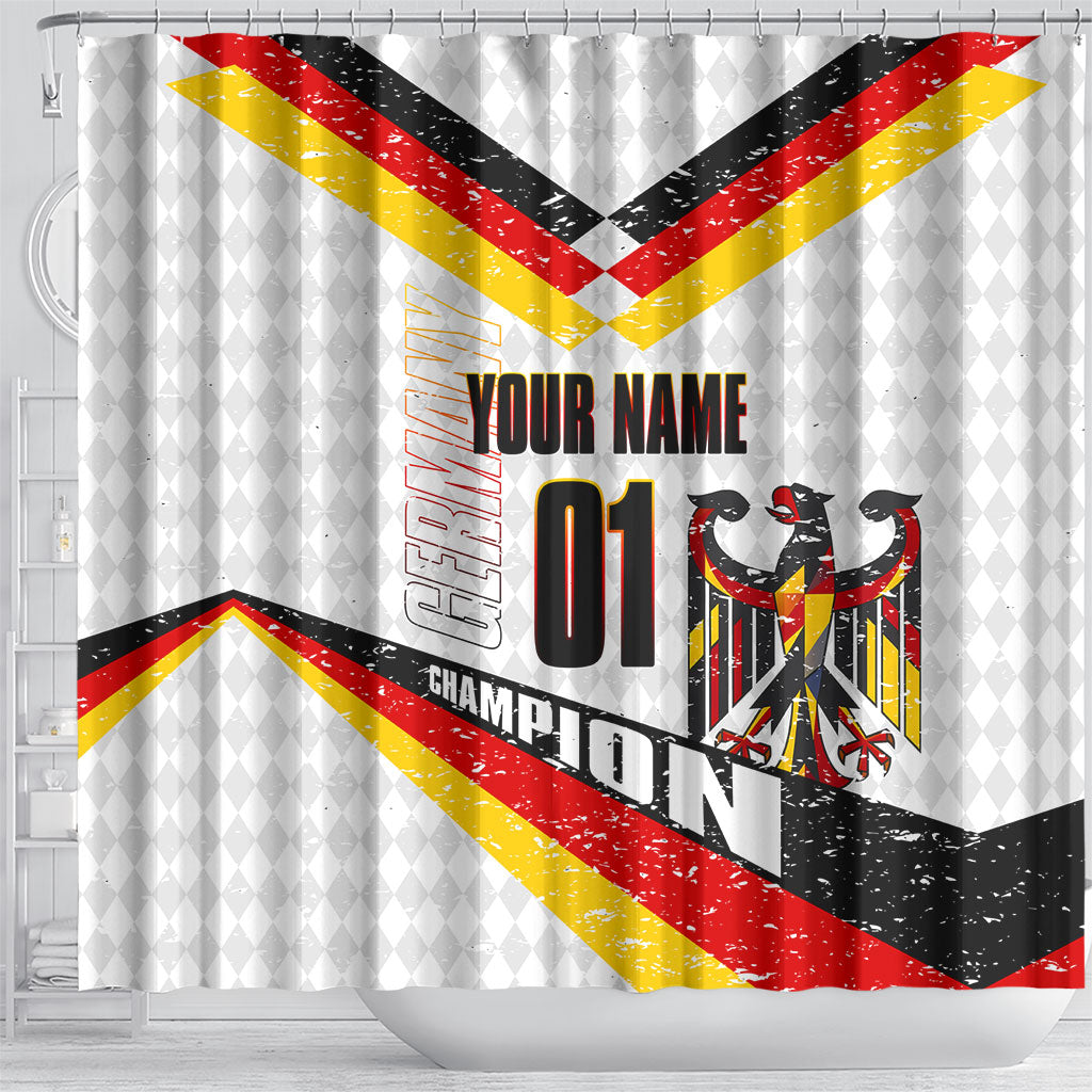 Personalized Germany Football Bear Mascot Shower Curtain Germany Flag Eagle Shield Distressed Comic Art