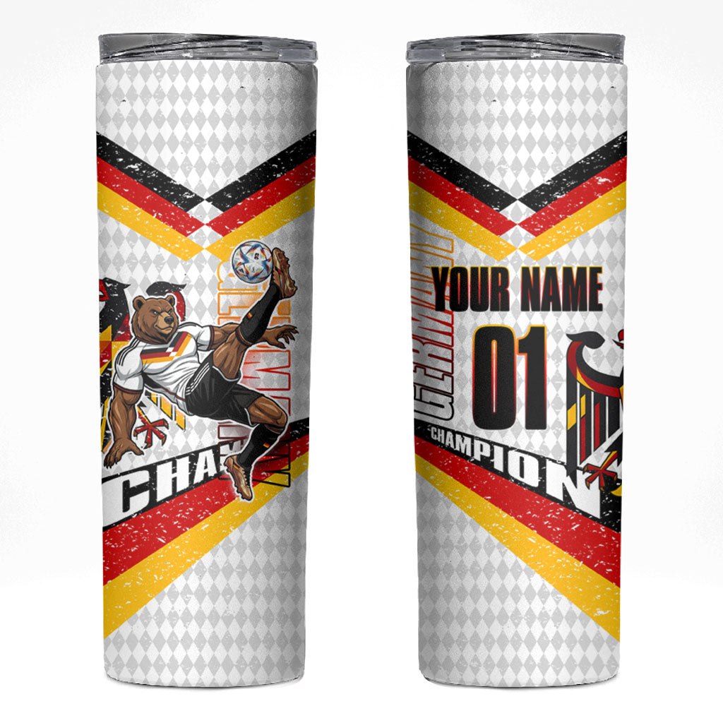 Personalized Germany Football Bear Mascot Skinny Tumbler Germany Flag Eagle Shield Distressed Comic Art