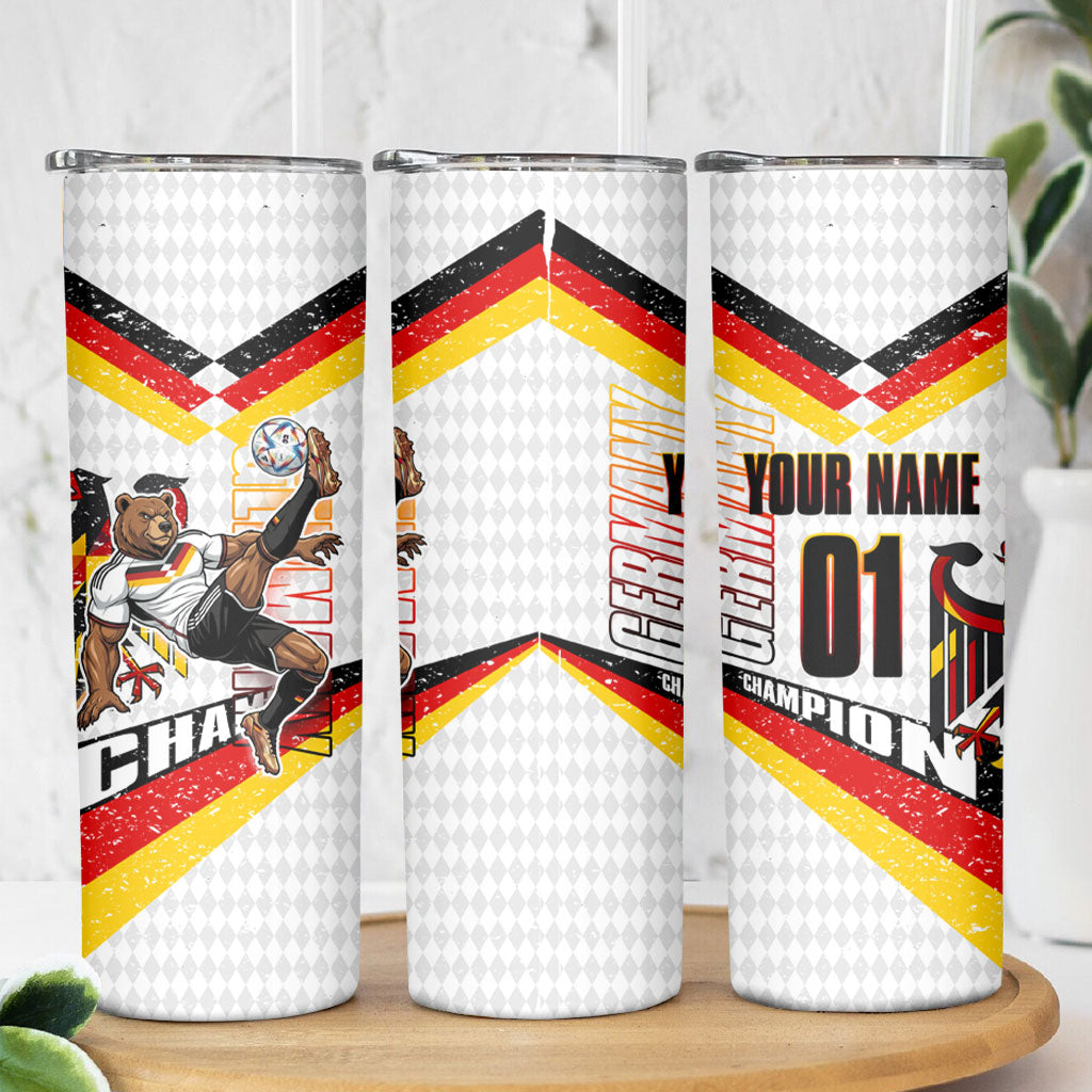Personalized Germany Football Bear Mascot Skinny Tumbler Germany Flag Eagle Shield Distressed Comic Art