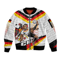 Personalized Germany Football Bear Mascot Sleeve Zip Bomber Jacket Germany Flag Eagle Shield Distressed Comic Art