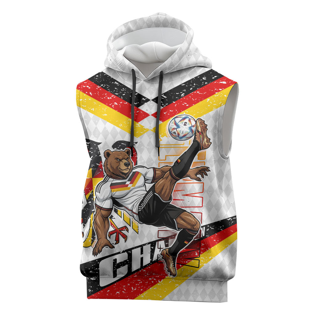 Personalized Germany Football Bear Mascot Sleeveless Hoodie Germany Flag Eagle Shield Distressed Comic Art