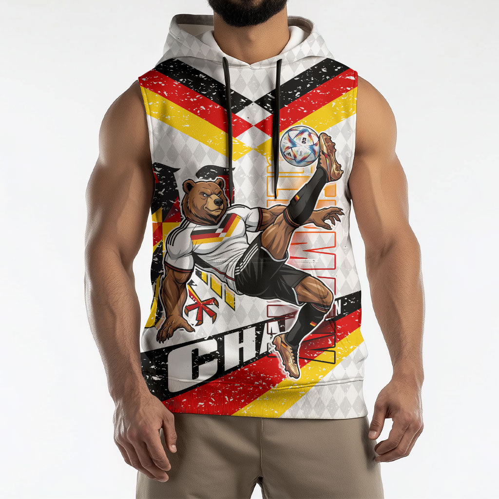 Personalized Germany Football Bear Mascot Sleeveless Hoodie Germany Flag Eagle Shield Distressed Comic Art
