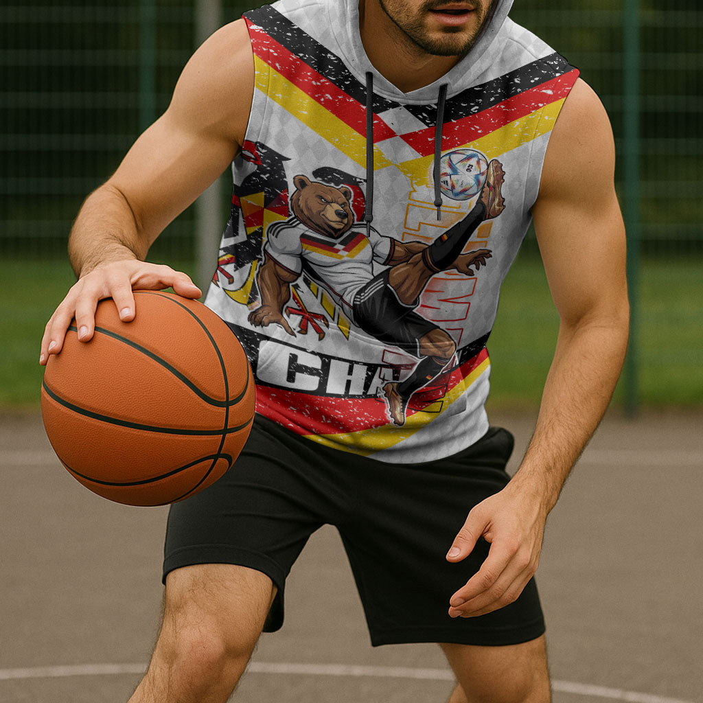 Personalized Germany Football Bear Mascot Sleeveless Hoodie Germany Flag Eagle Shield Distressed Comic Art