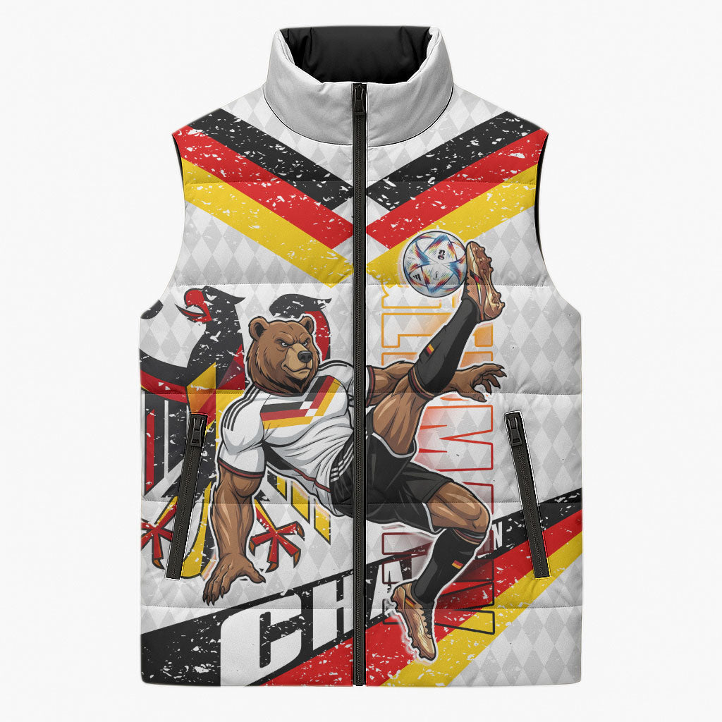 Personalized Germany Football Bear Mascot Sleeveless Puffer Jacket Germany Flag Eagle Shield Distressed Comic Art