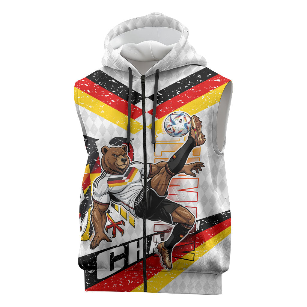 Personalized Germany Football Bear Mascot Sleeveless Zip Hoodie Germany Flag Eagle Shield Distressed Comic Art