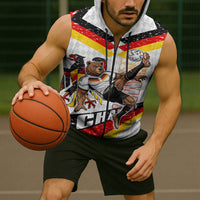 Personalized Germany Football Bear Mascot Sleeveless Zip Hoodie Germany Flag Eagle Shield Distressed Comic Art
