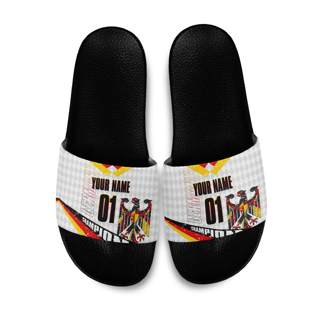 Personalized Germany Football Bear Mascot Slide Sandals Germany Flag Eagle Shield Distressed Comic Art