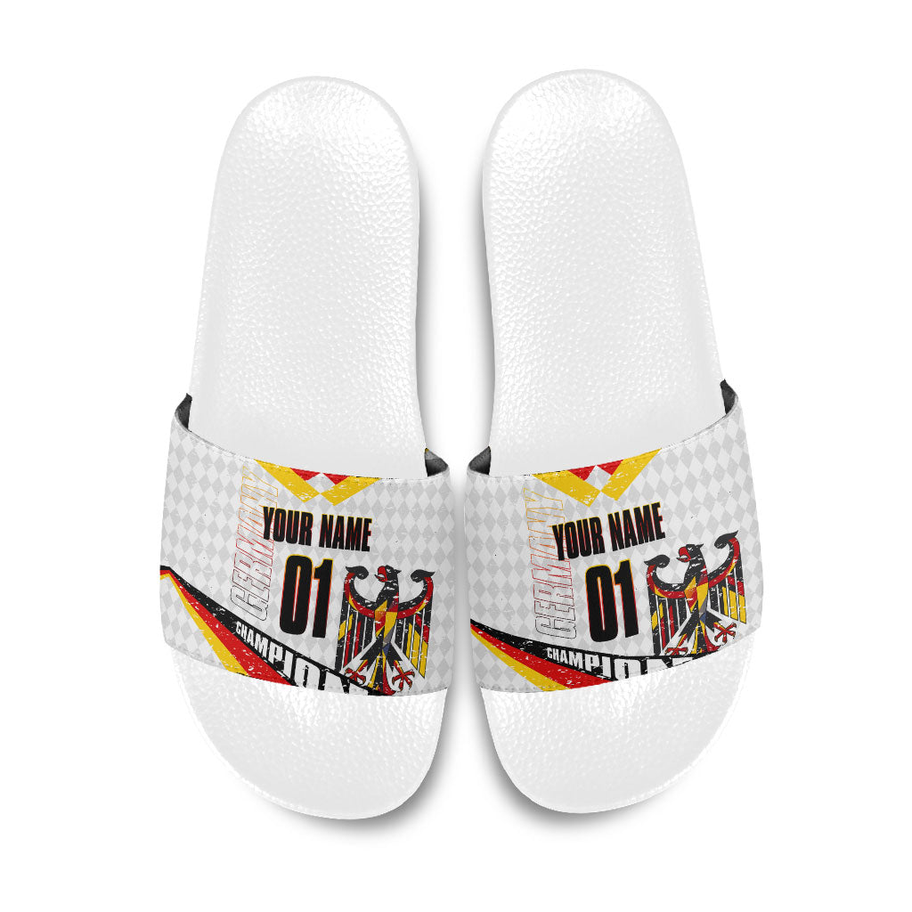 Personalized Germany Football Bear Mascot Slide Sandals Germany Flag Eagle Shield Distressed Comic Art