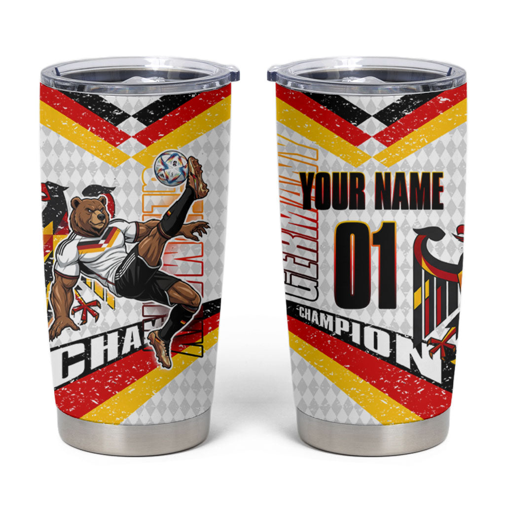 Personalized Germany Football Bear Mascot Tumbler Cup Germany Flag Eagle Shield Distressed Comic Art