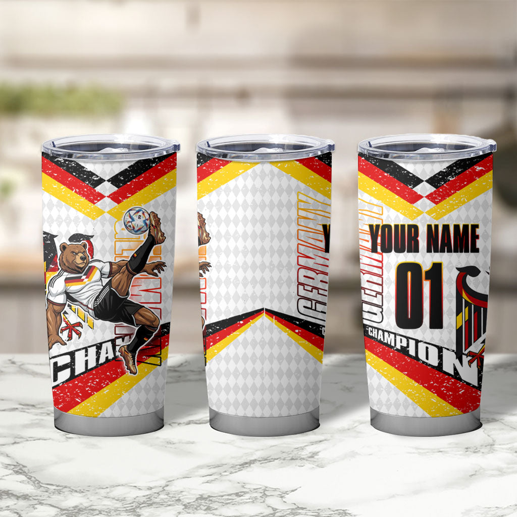 Personalized Germany Football Bear Mascot Tumbler Cup Germany Flag Eagle Shield Distressed Comic Art