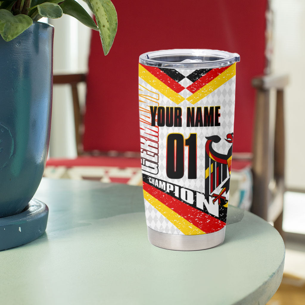 Personalized Germany Football Bear Mascot Tumbler Cup Germany Flag Eagle Shield Distressed Comic Art