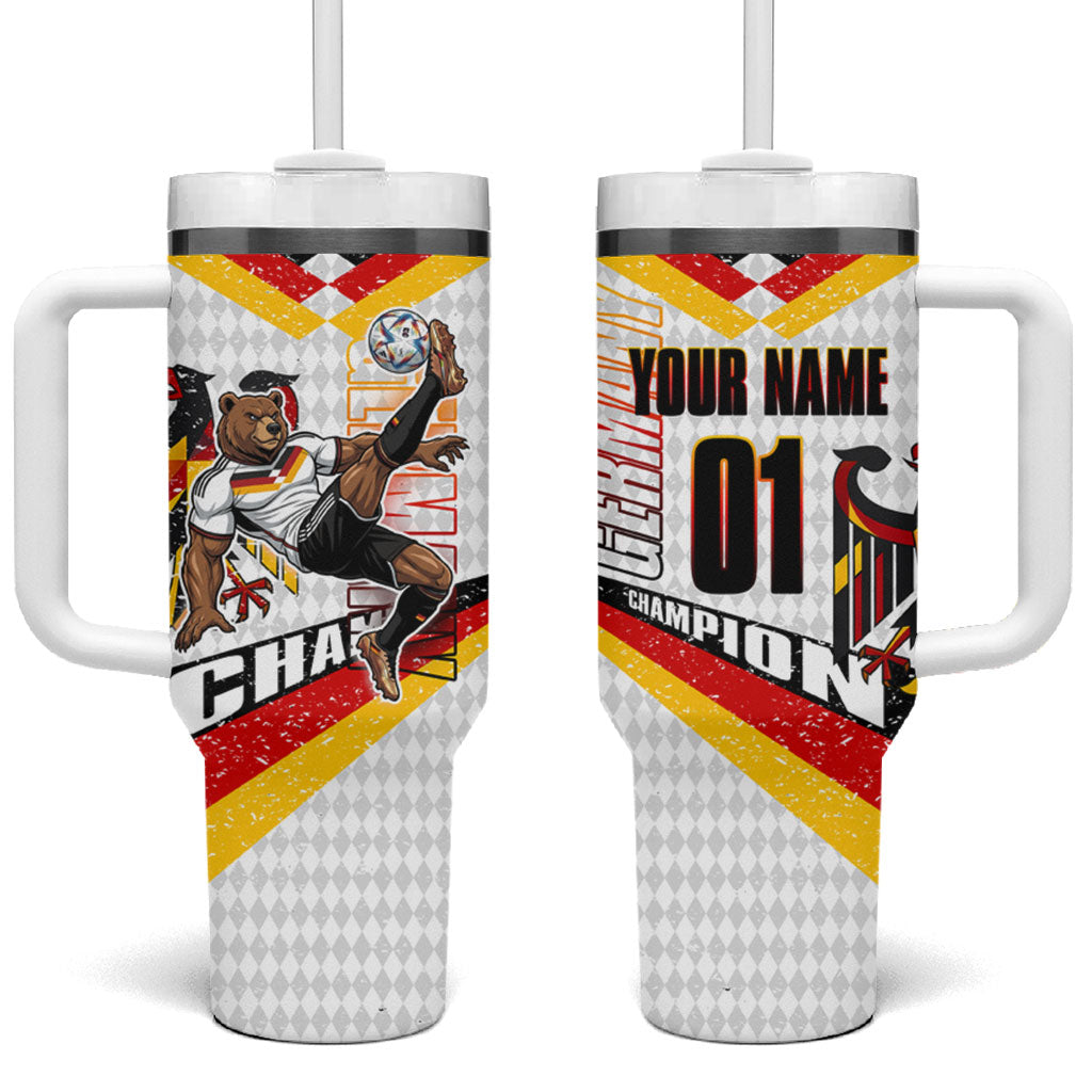 Personalized Germany Football Bear Mascot Tumbler With Handle Germany Flag Eagle Shield Distressed Comic Art