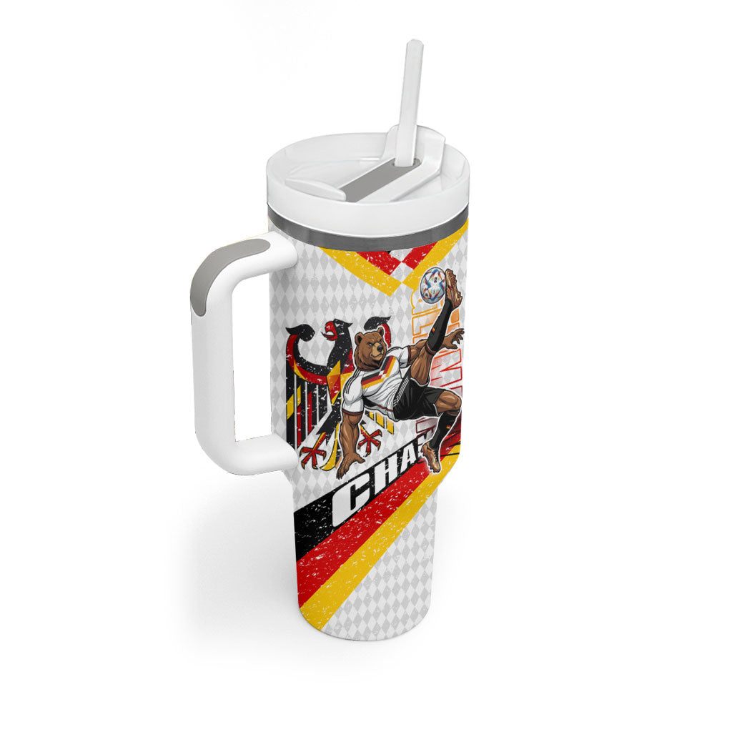 Personalized Germany Football Bear Mascot Tumbler With Handle Germany Flag Eagle Shield Distressed Comic Art