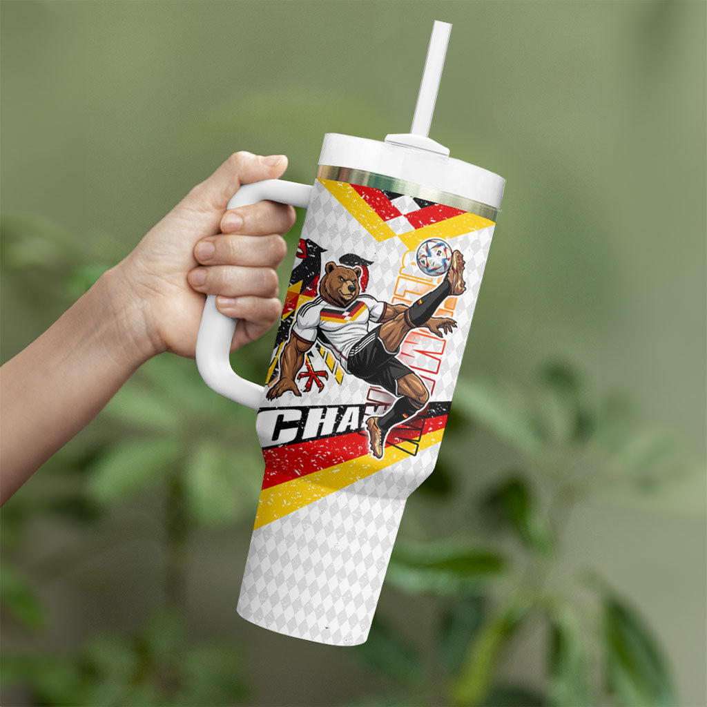 Personalized Germany Football Bear Mascot Tumbler With Handle Germany Flag Eagle Shield Distressed Comic Art