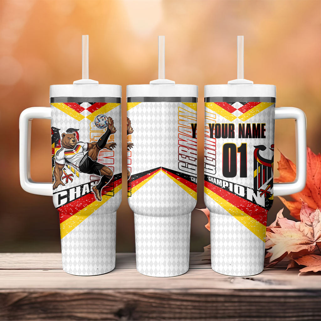 Personalized Germany Football Bear Mascot Tumbler With Handle Germany Flag Eagle Shield Distressed Comic Art
