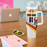 Personalized Germany Football Bear Mascot Tumbler With Handle Germany Flag Eagle Shield Distressed Comic Art