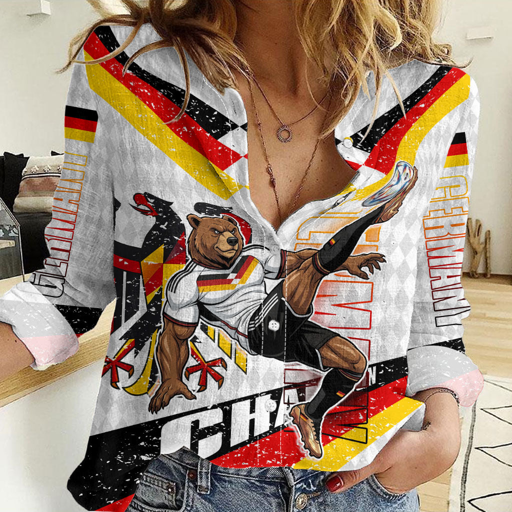 Personalized Germany Football Bear Mascot Women Casual Shirt Germany Flag Eagle Shield Distressed Comic Art
