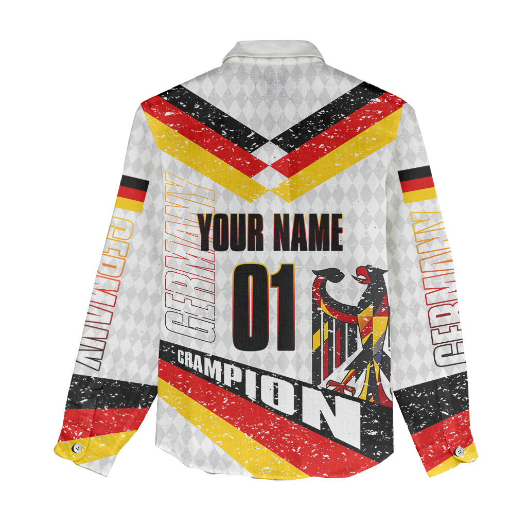 Personalized Germany Football Bear Mascot Women Casual Shirt Germany Flag Eagle Shield Distressed Comic Art