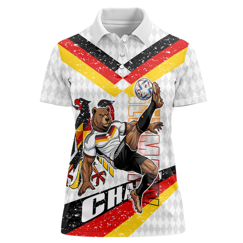 Personalized Germany Football Bear Mascot Women Polo Shirt Germany Flag Eagle Shield Distressed Comic Art