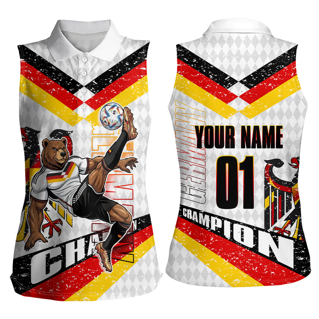 Personalized Germany Football Bear Mascot Women Sleeveless Polo Shirt Germany Flag Eagle Shield Distressed Comic Art
