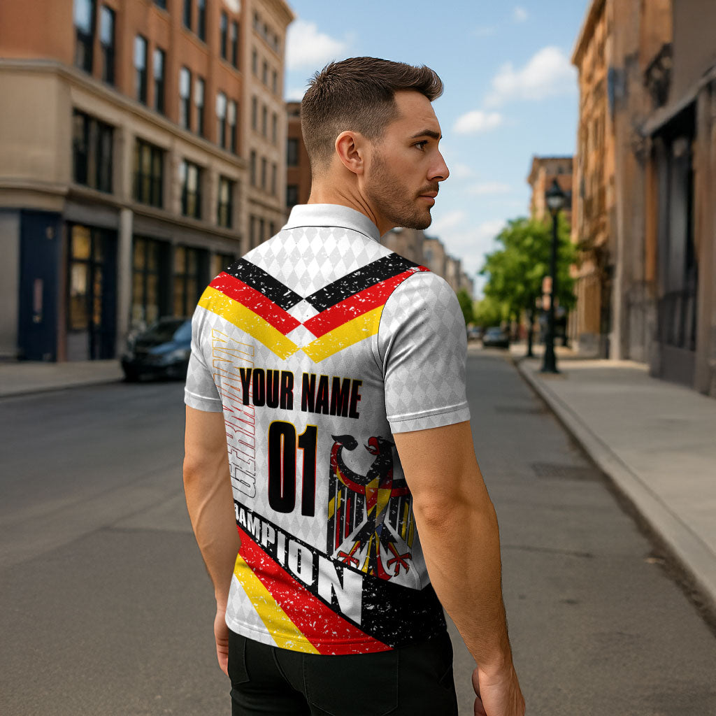 Personalized Germany Football Bear Mascot Zipper Polo Shirt Germany Flag Eagle Shield Distressed Comic Art